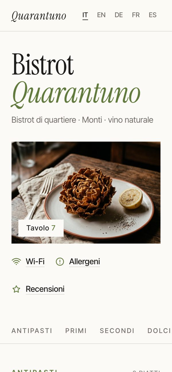 Menù di prova in stile bistrot, chiaro e minimale