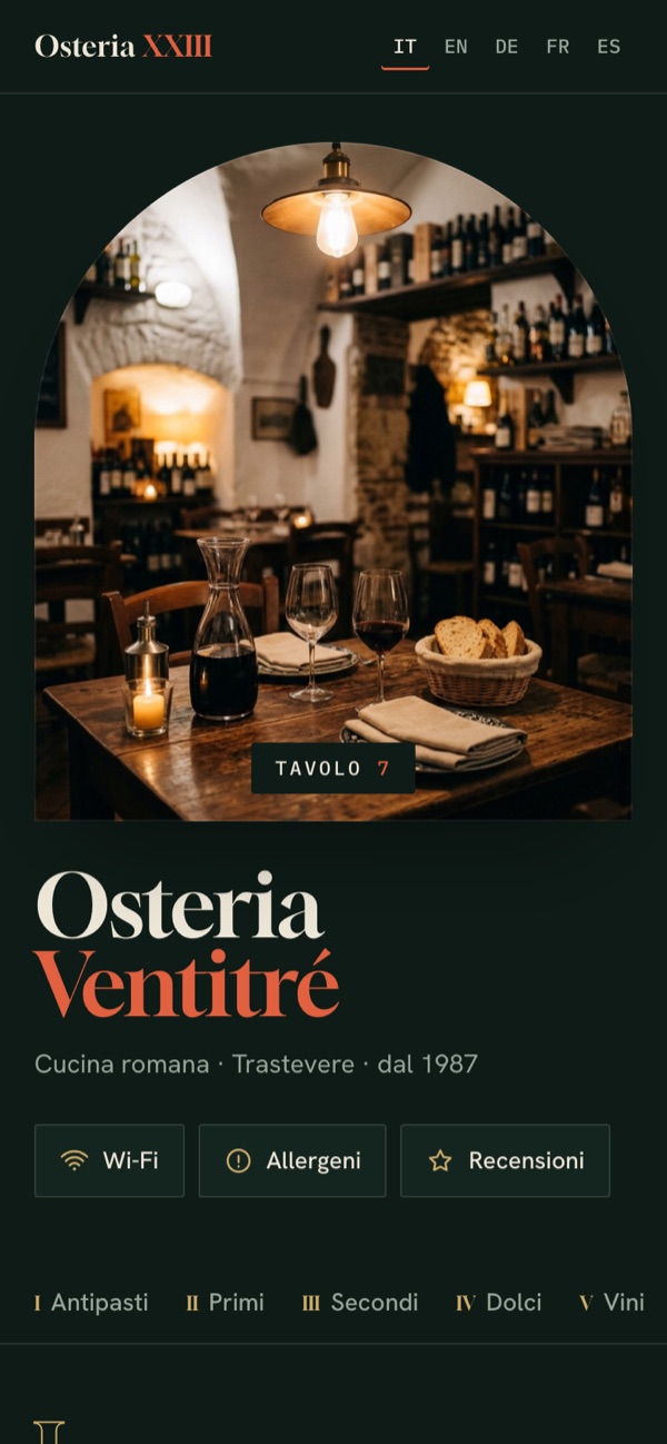 Menù di prova in stile osteria, scuro ed elegante